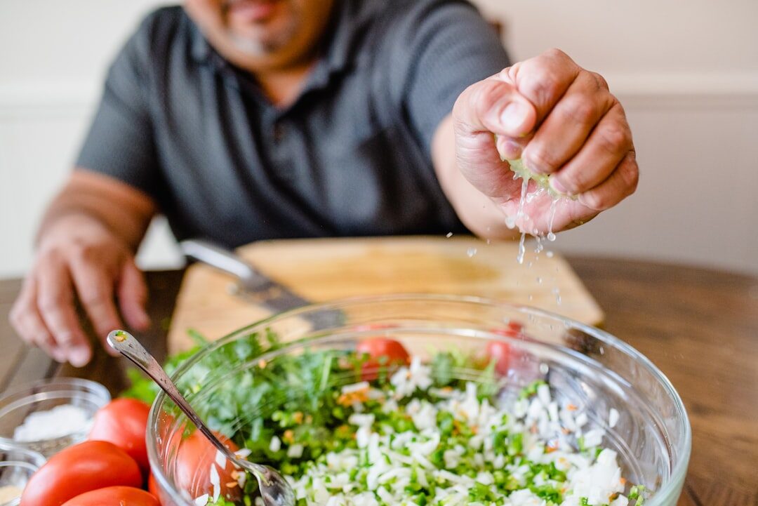 healthy senior eating salad
