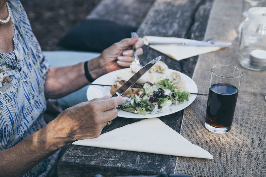 healthy senior eating salad